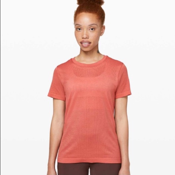 lululemon athletica Tops - Lululemon Breeze By Short Sleeve Rustic Coral Sz 8 Athletic Running Top